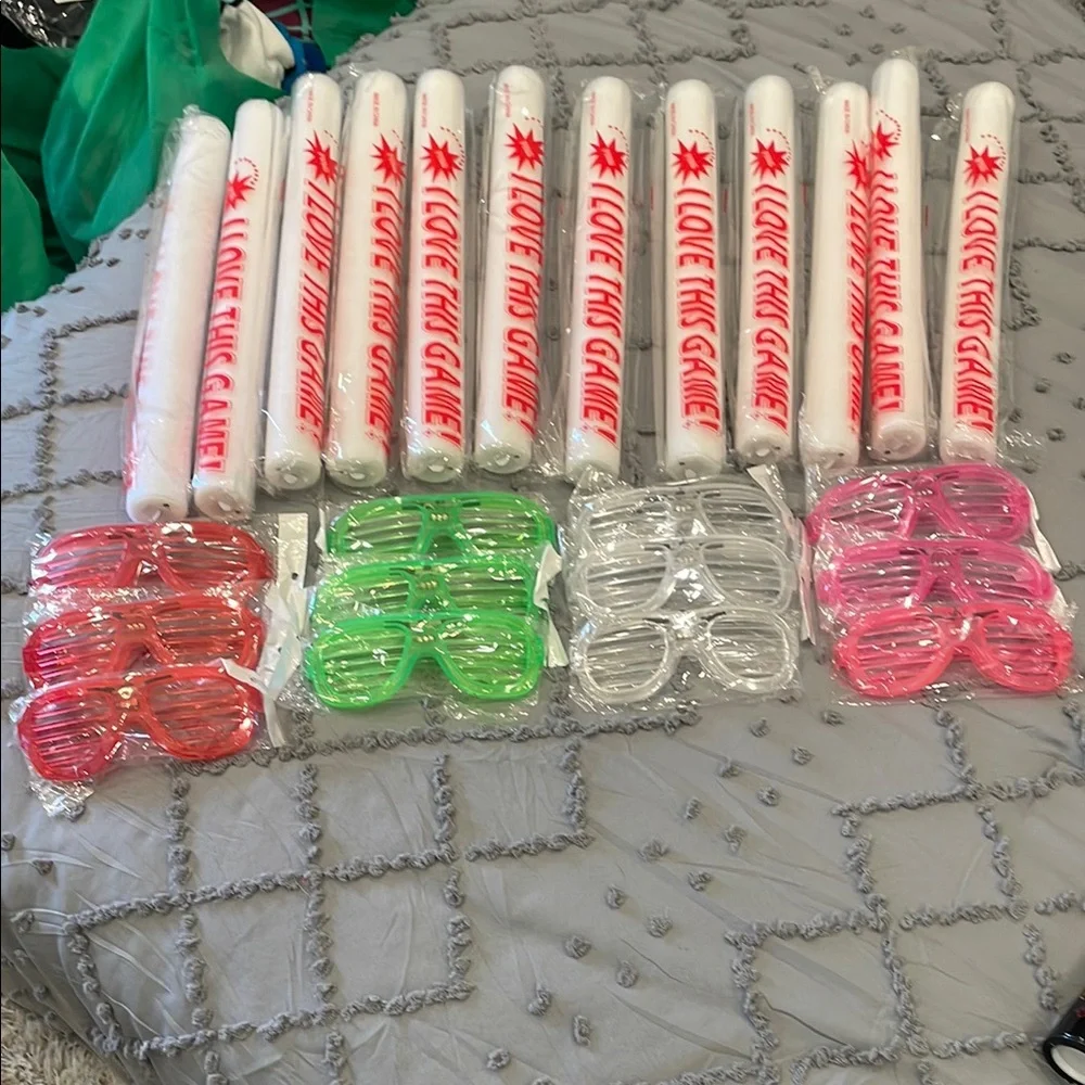 Glow Party Supplies Set with Red, Green, and Pink Glasses & foam light up sticks